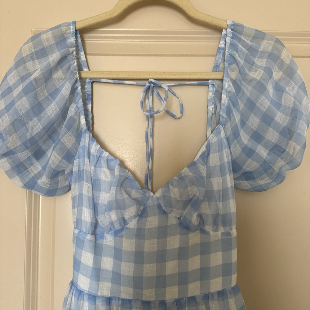 Lush Light Blue Gingham Maxi Dress - Picture 2 of 5